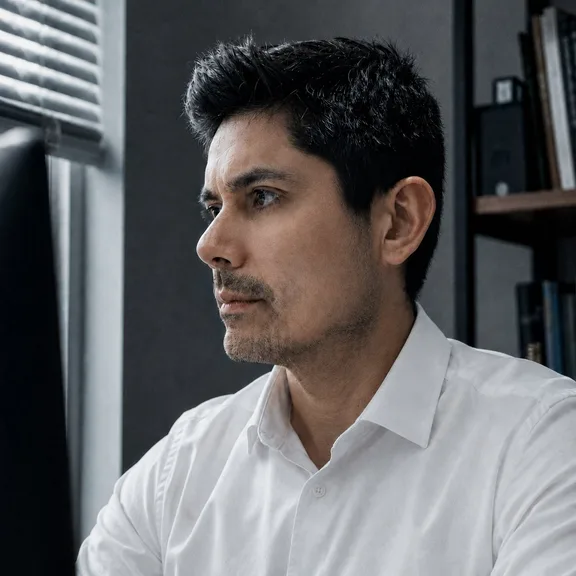 Walber Watanabe em sua mesa de trabalho